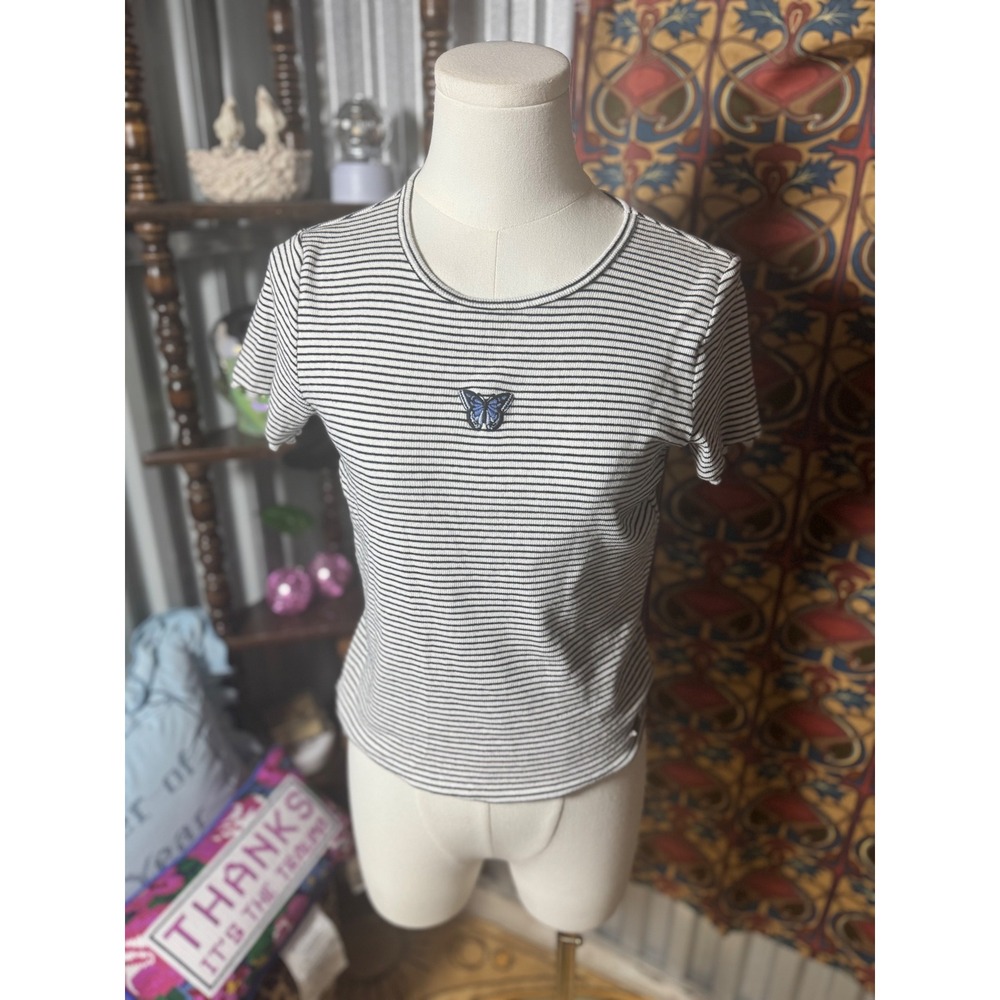 Hollister‎ Striped T-Shirt with Butterfly Graphic, Short Sleeve Top